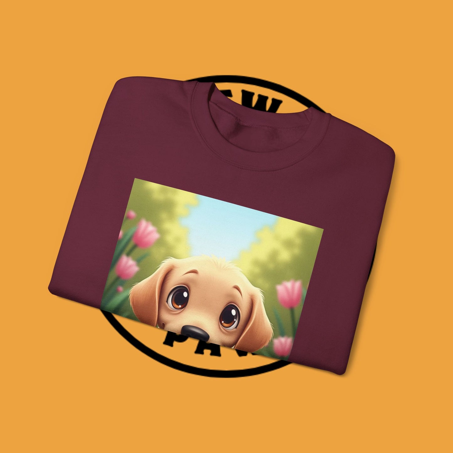 Adorable Golden Retriever Puppy in a Garden with Flowers - Cute Puppy Photo kawaii style