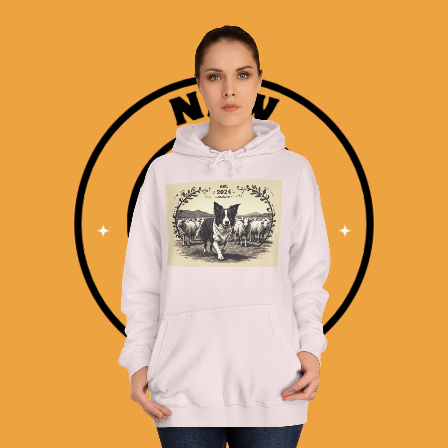 "Border Collie Sheep Herding Hoodie - Vintage Farm Life Est. 2024 Sweatshirt | Premium Pastoral Dog Design"