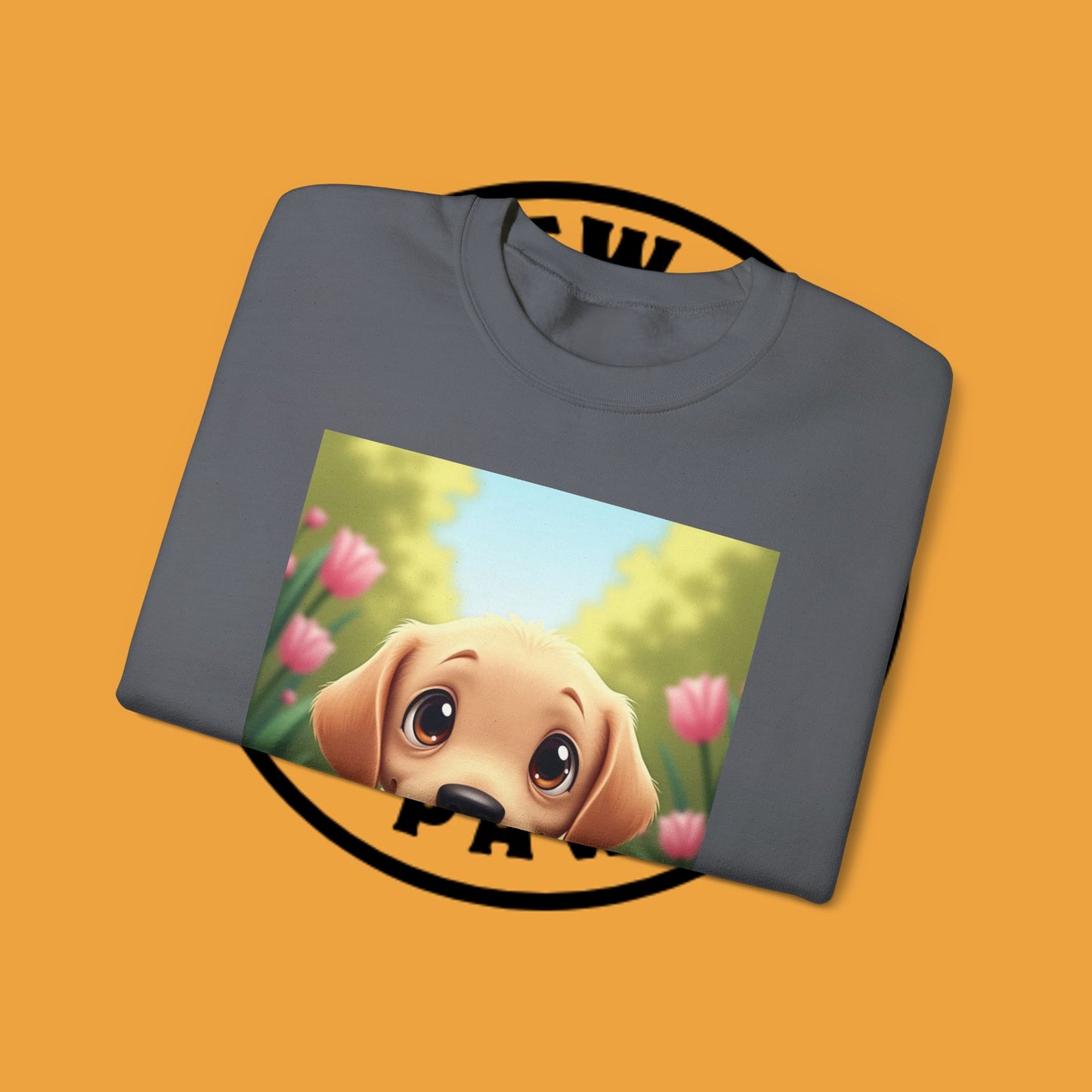 Adorable Golden Retriever Puppy in a Garden with Flowers - Cute Puppy Photo kawaii style