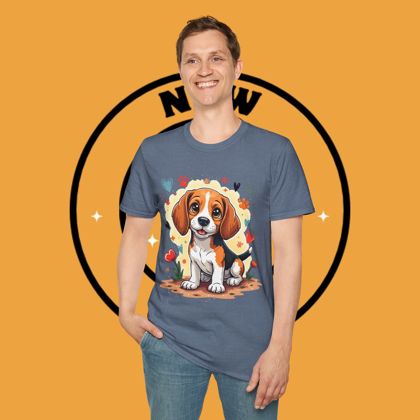 Adorable Beagle Puppy with Hearts & Paws T-Shirt - Cute Dog Love Design Graphic Tee