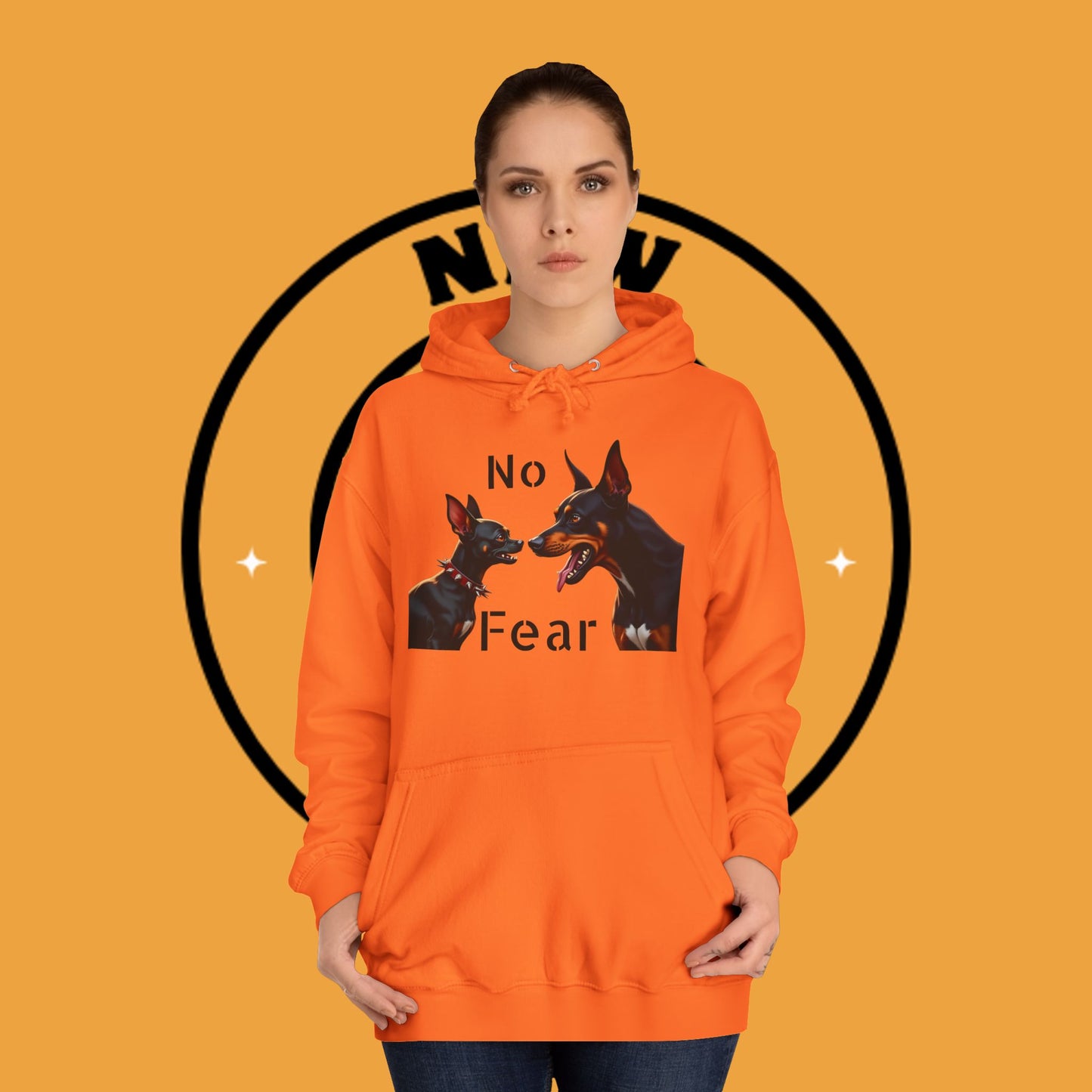 "Fearless Chihuahua vs Doberman Hoodie | Small Dog Big Attitude | David Goliath Pet Art | Brave Little Dog Gift"