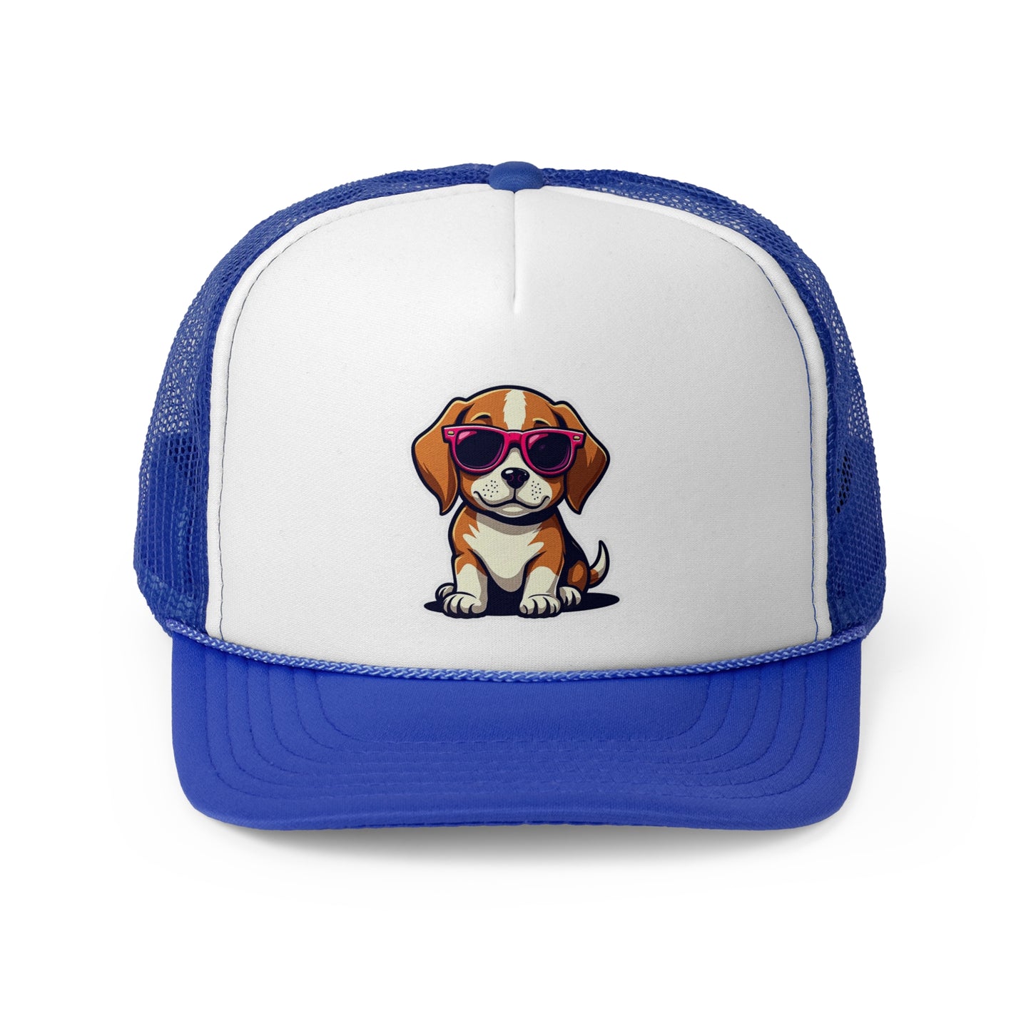 Cool Beagle Dog with Pink Sunglasses Trucker Hat | Adjustable Mesh Back Baseball Hat - Adorable Dog Lover Unisex Cap