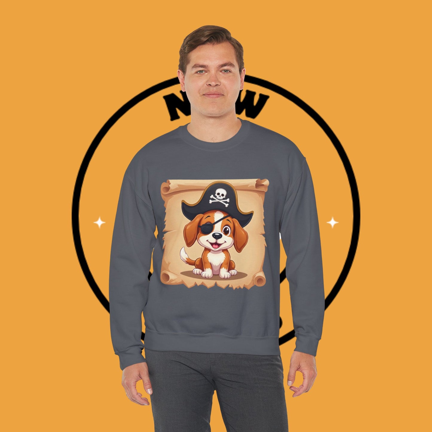 Pirate Dog Crewneck Sweatshirt - Buccaneer Beagle Design with Patch and Hat