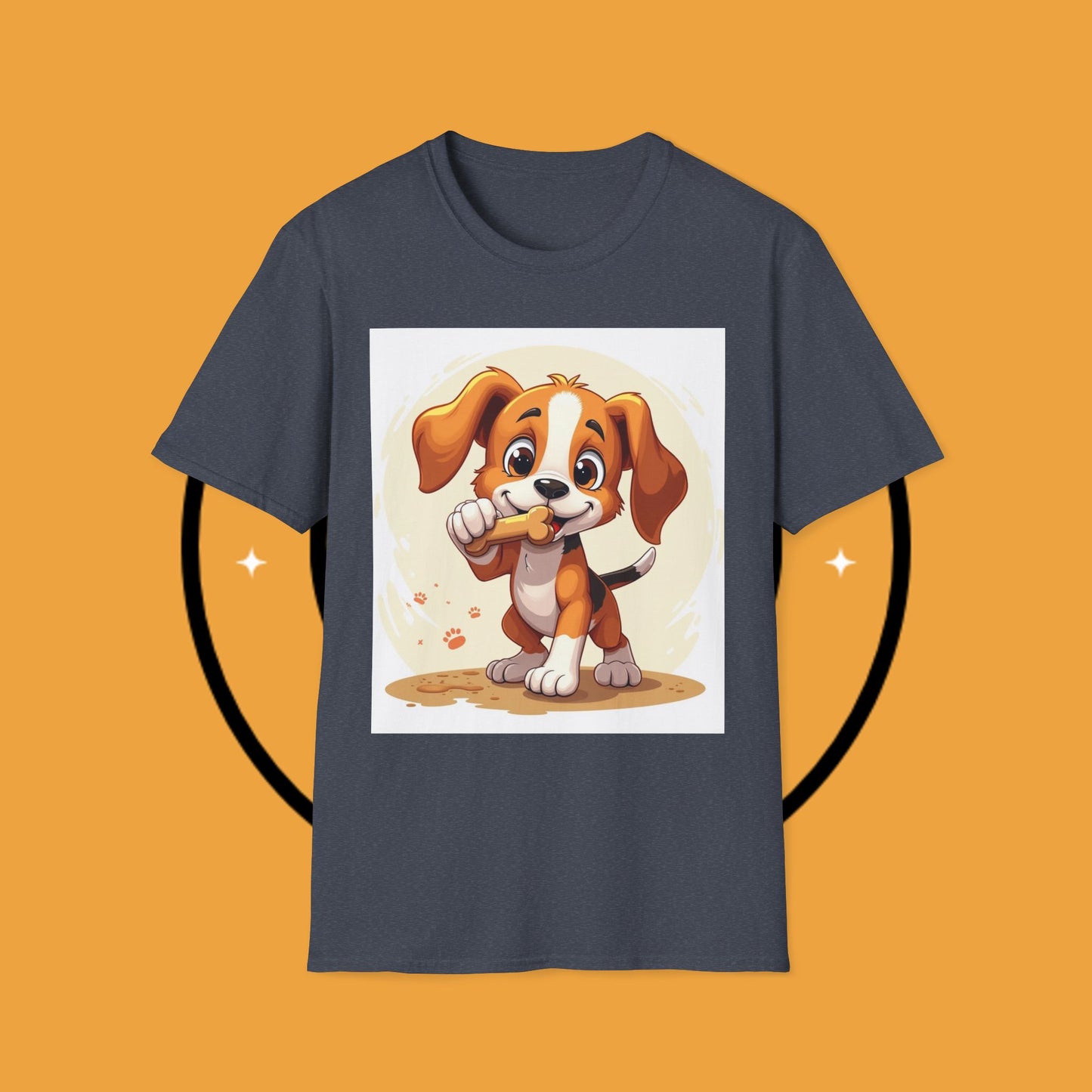 Happy Beagle Puppy with Bone T-Shirt - Cute Cartoon Dog Graphic Tee for Pet Lovers