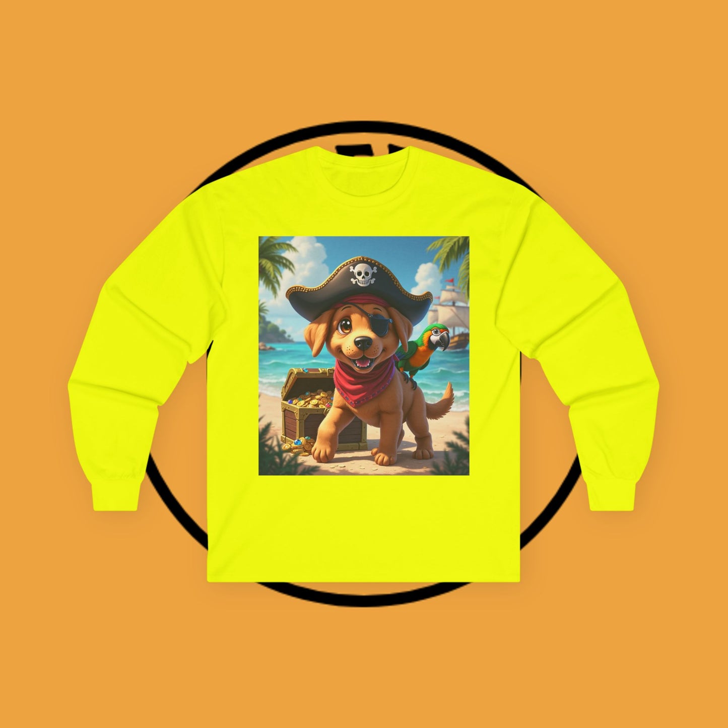 Adventurous Pirate Puppy Long Sleeve T-Shirt - Dog Design with Pirate Hat and Tropical Treasure Long Sleeve T-Shirt for Adventure Lovers π΄β οΈπ¦