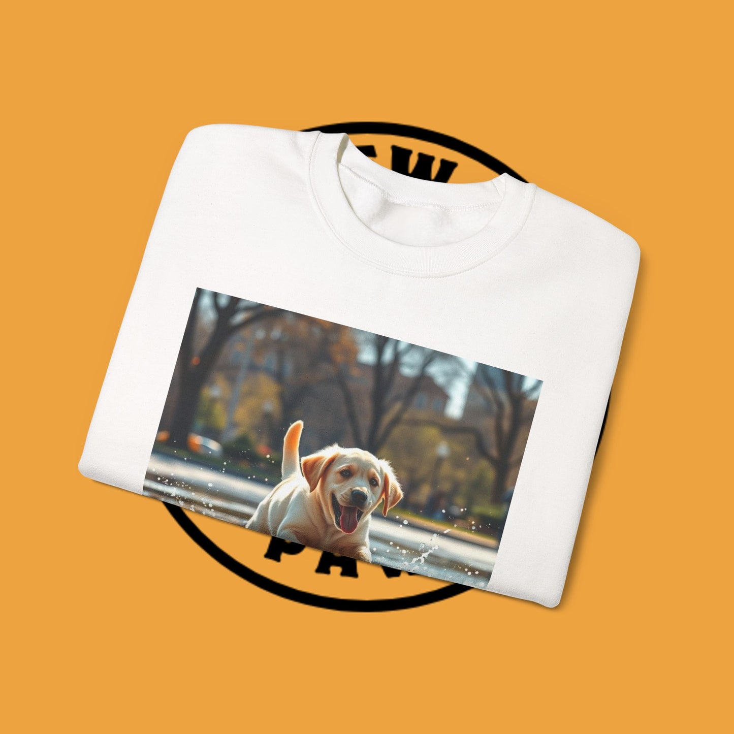 Unisex Dog Lover Crewneck Sweatshirt -Labrador Puppy Running in Water - Happy Dog Splashing in Puddle