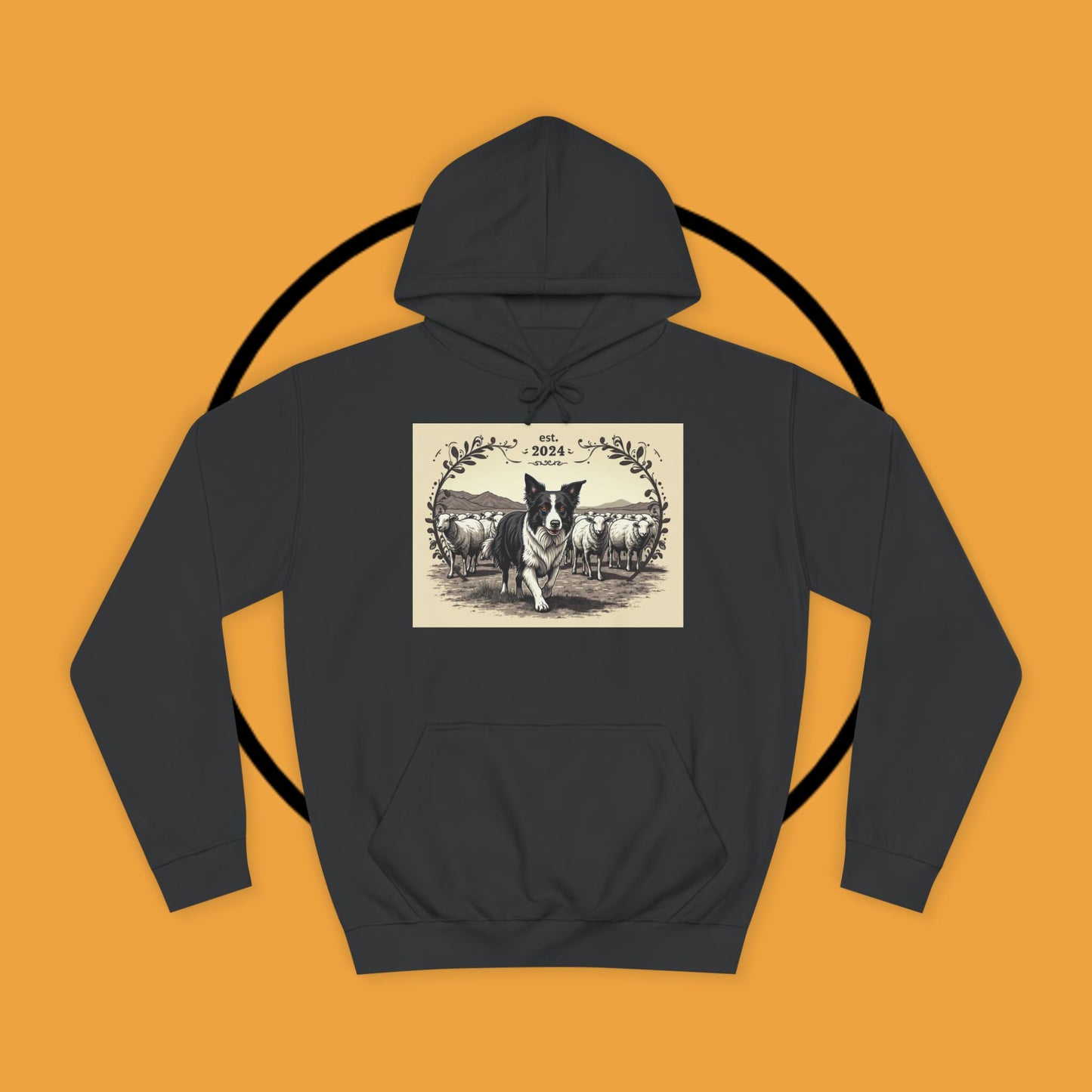 "Border Collie Sheep Herding Hoodie - Vintage Farm Life Est. 2024 Sweatshirt | Premium Pastoral Dog Design"