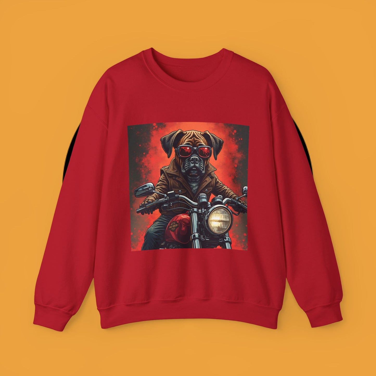 Biker Boxer Dog Crewneck Sweatshirt - Motorcycle Rebel Pup Design - Badass Pet Lover Style