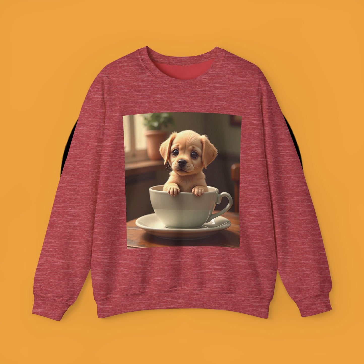 Unisex Dog Lover Crewneck Sweatshirt - Teacup Puppy: Adorable Yellow Lab in Coffee Cup