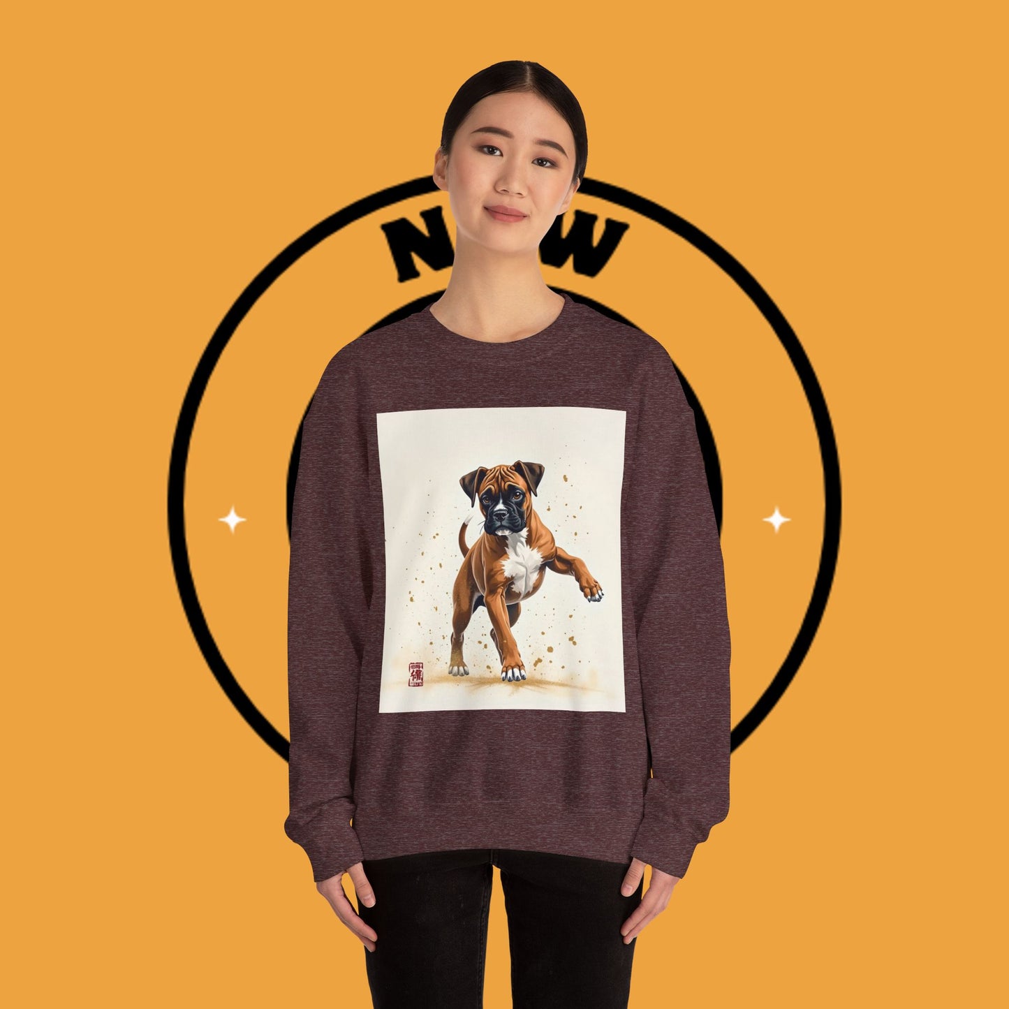 Running Boxer Puppy Crewneck Sweatshirt | Artistic Dog Lover Gift | Dynamic Movement Design
