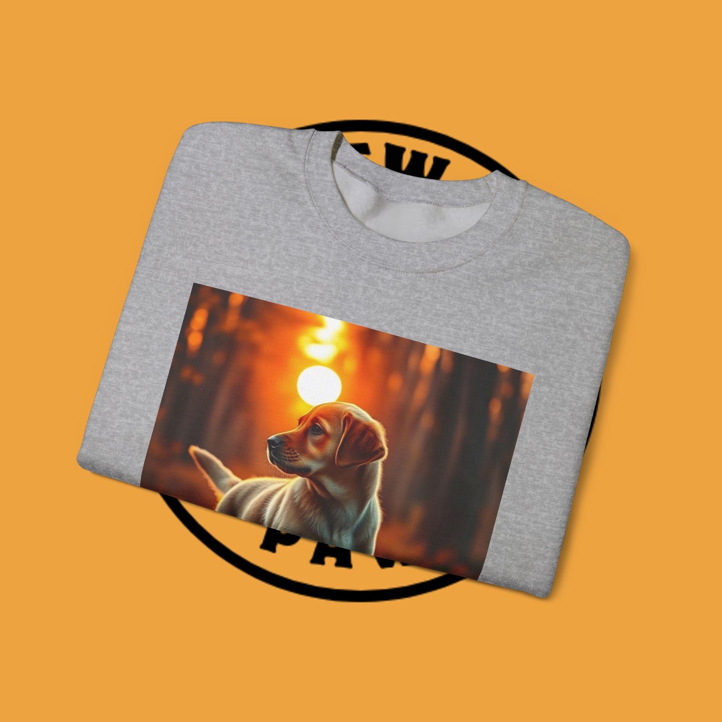 Crewneck Sweatshirt - Labrador Puppy in Autumn Forest with Golden Sunset Light Design