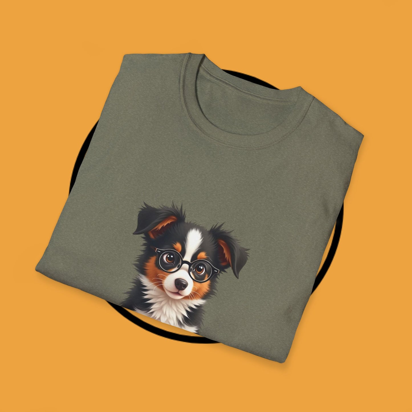 "Professor Puppy - Scholarly Border Collie" - Intellectual Dog T-Shirt - Smart Puppy with Glasses T-Shirt - Scholarly Dog Reading Book Tee | Educational Pet Lover Gift