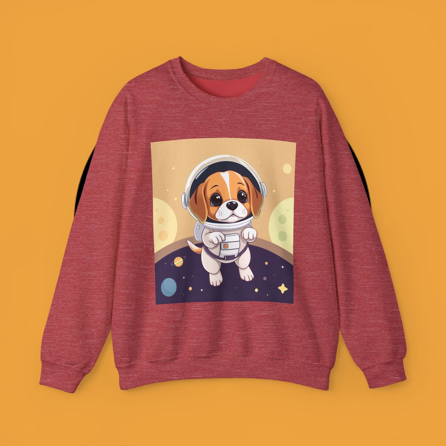 Astronaut Dog Crewneck Sweatshirt - Space Beagle Design with Helmet and Planets