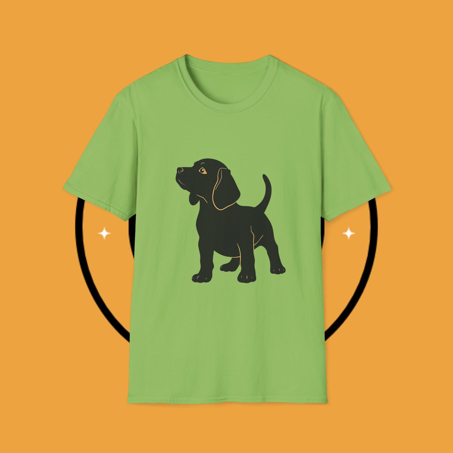 Minimalist Black Beagle Puppy T-Shirt - Simple Dog Silhouette Design | Modern Pet Lover Tee with Gold Accents