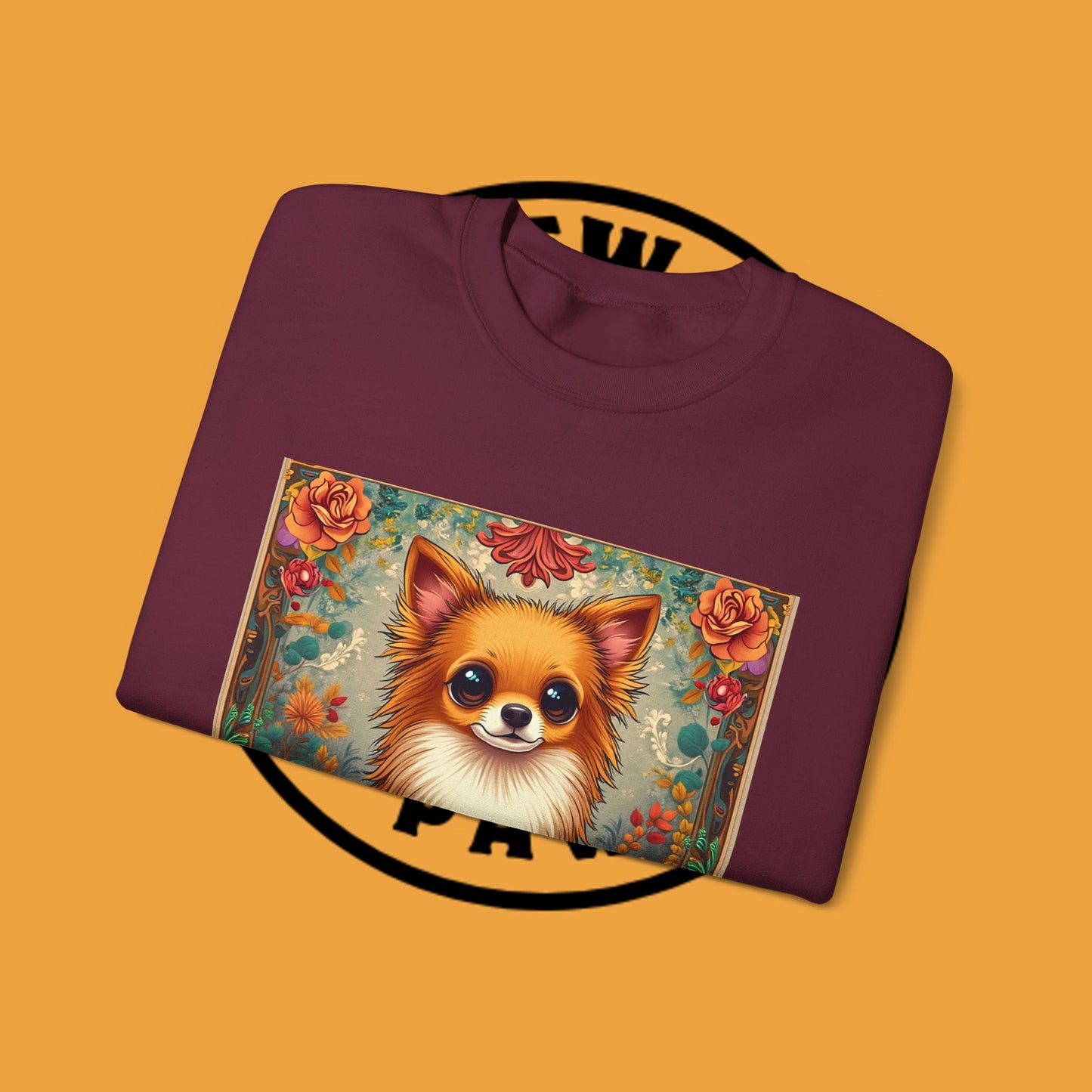 Victorian Chihuahua Garden Sweatshirt | Ornate Floral Dog Portrait | Botanical Pet Art Design