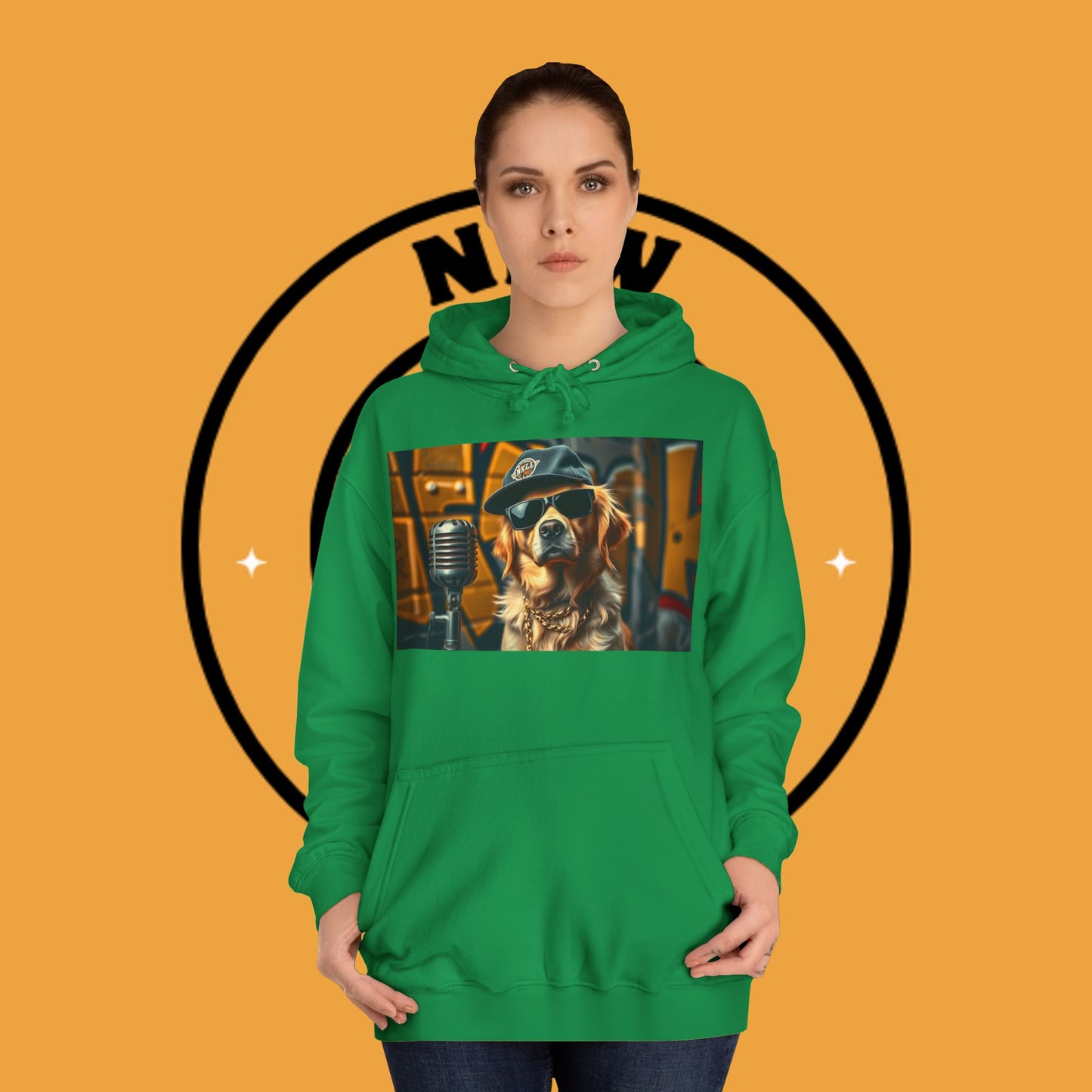 Hip Hop Hound - Cool Dog Rapper with Microphone - Rapper Dog Hoodie: Street Style Icon with Retro Vibes - Unisex Hoodie