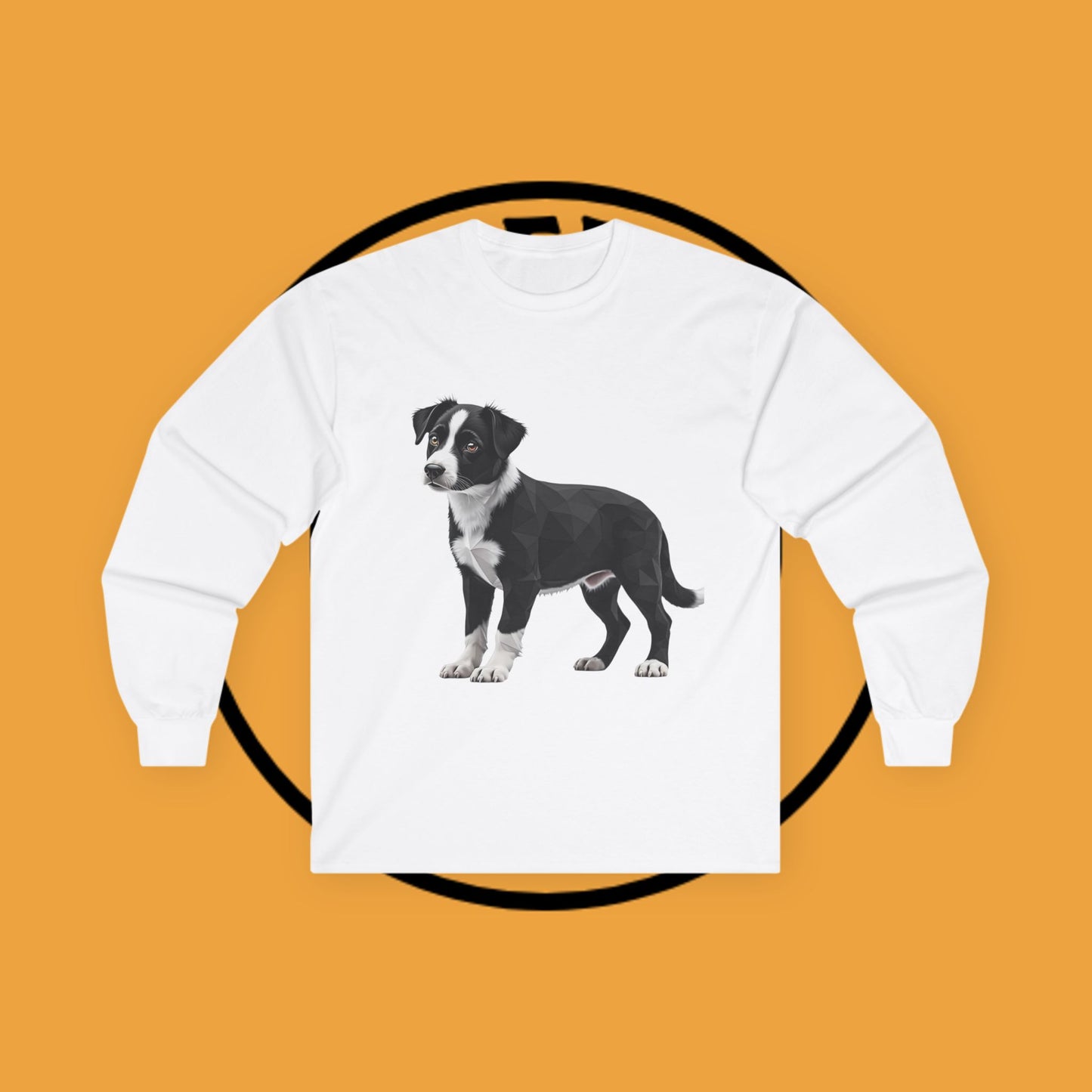 Geometric Border Collie Puppy Long Sleeve Tee - Low Poly Dog Art Shirt | Modern Pet Apparel