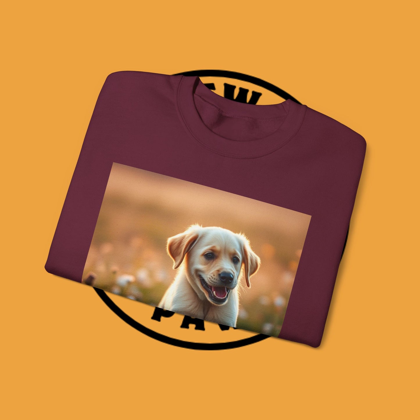 Unisex Dog Lover Crewneck Sweatshirt - Playful Labrador Puppy Running Through Wildflower Meadow