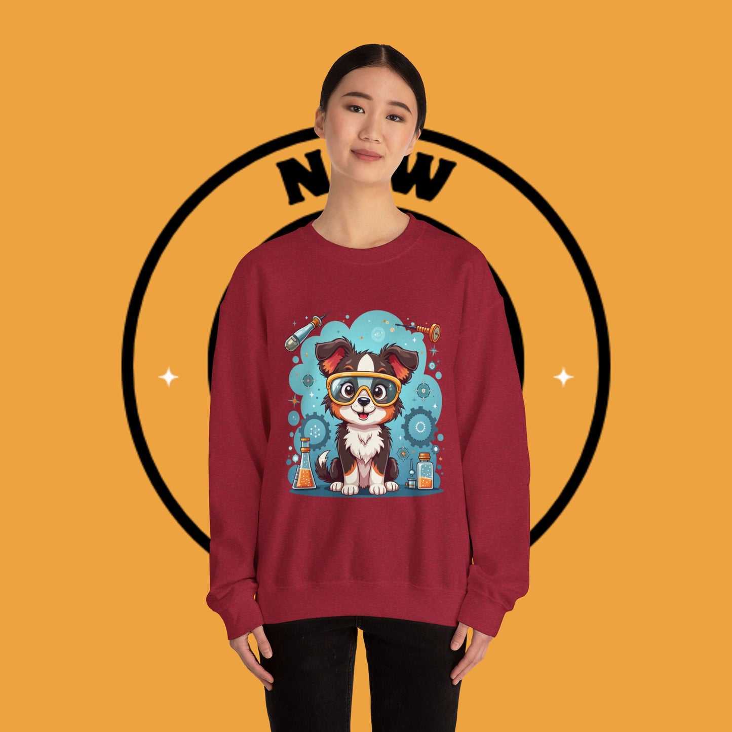 Science Dog Crewneck Sweatshirt - Cute Puppy Scientist with Lab Goggles Design | STEM Lover Gift