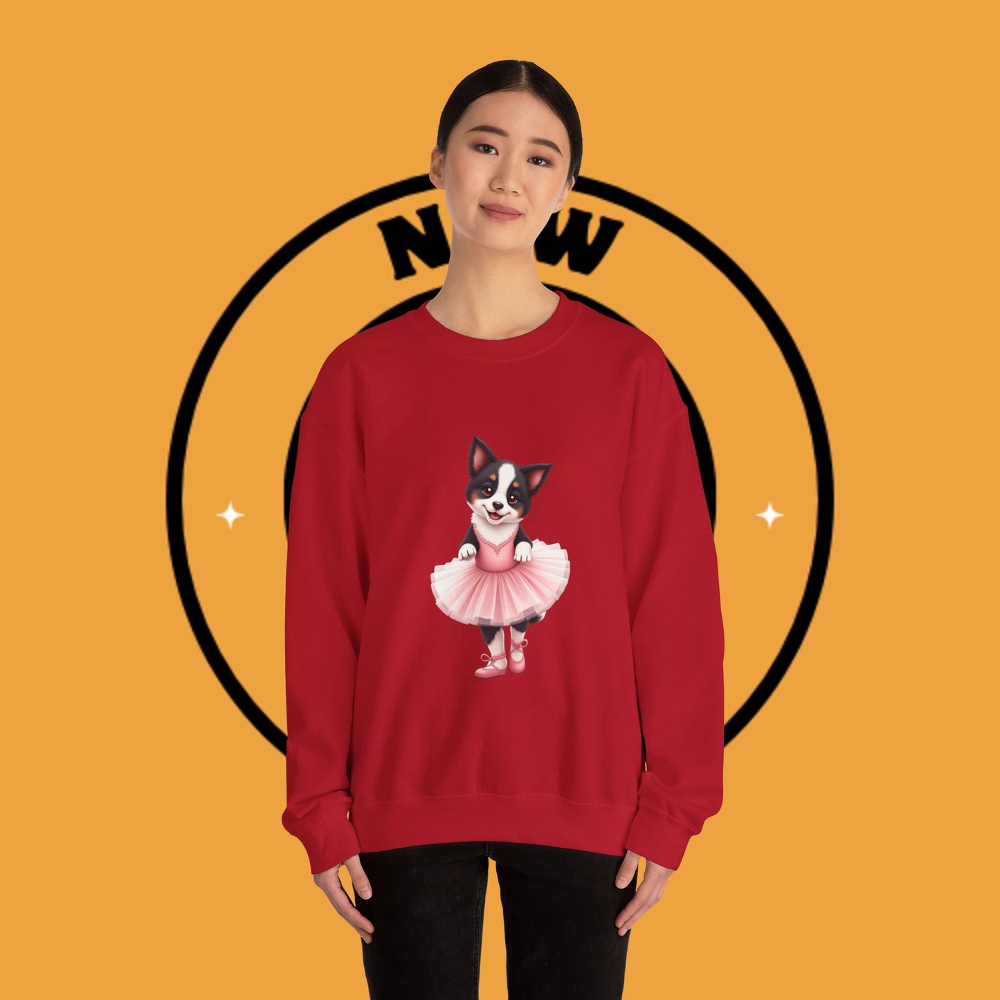 Cute Ballet Dog Crewneck Sweatshirt - Dancing Puppy in Pink Tutu Design | Kawaii Animal Lover Gift