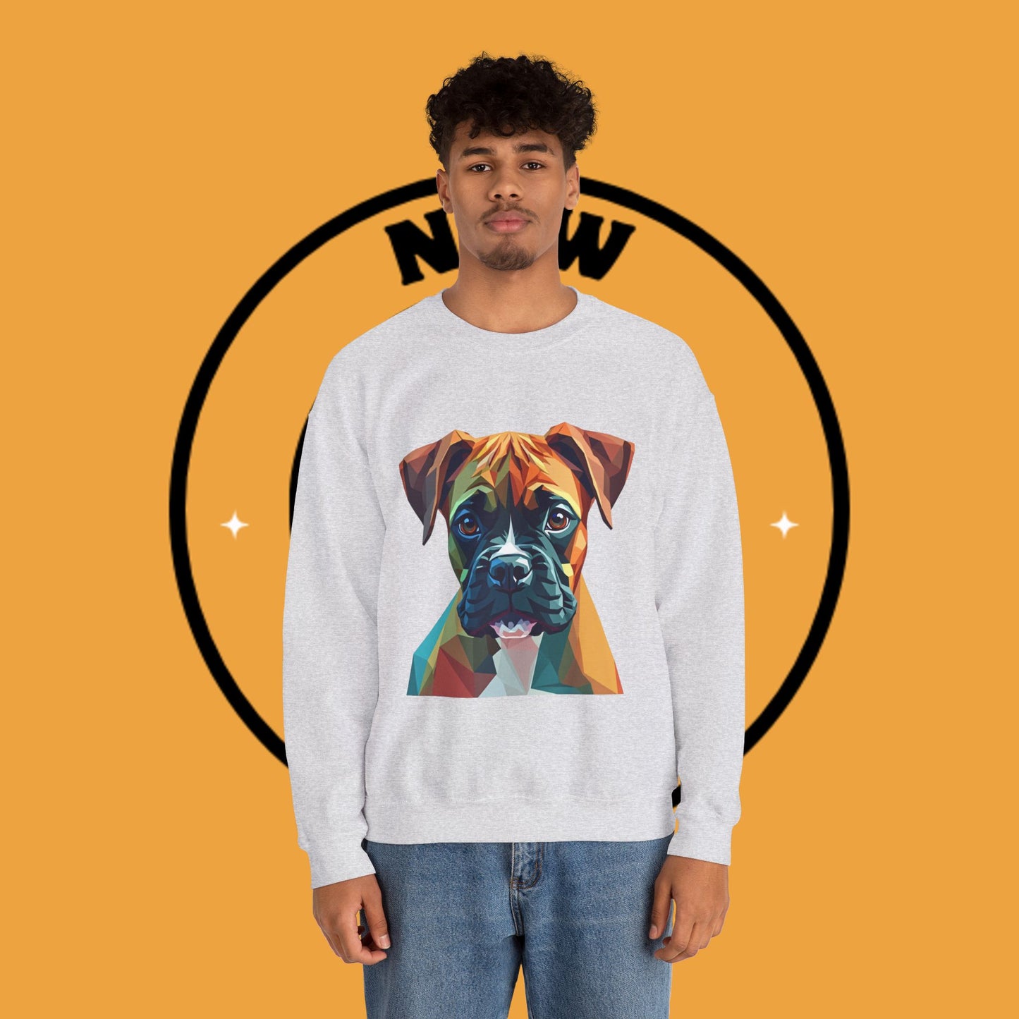 Geometric Boxer Dog Crewneck Sweatshirt - Polygon Art Pet Portrait - Modern Design Lover Gift