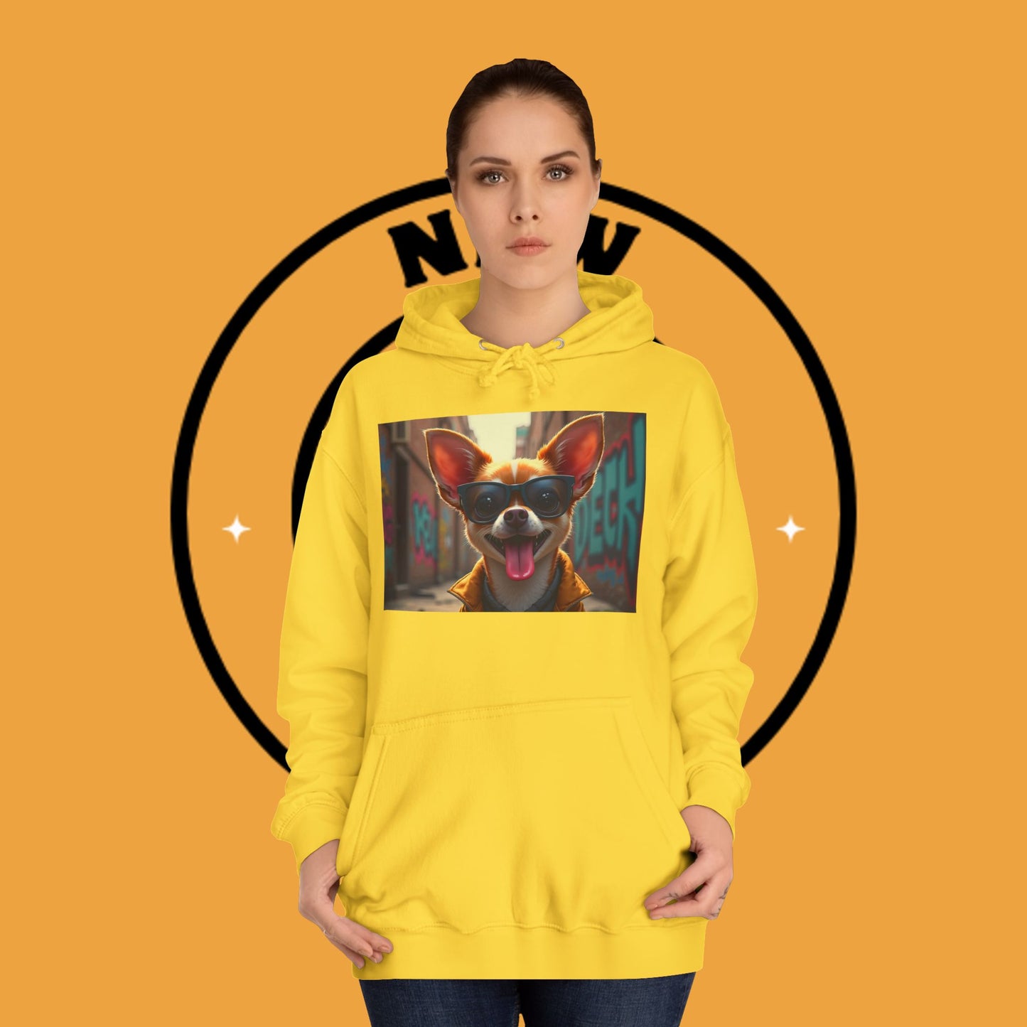 "Hip Chihuahua Sunglasses Hoodie | Cool Street Dog Art | Urban Hipster Pet Fashion | Trendy Animal Streetwear"