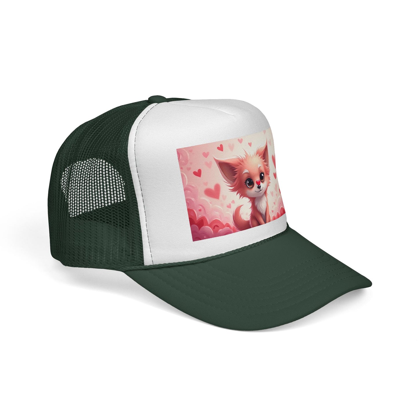 Kawaii Pink Chihuahua Trucker Hat - Cute Heart Design Mesh Cap | Valentine's Day Dog Lover Gift