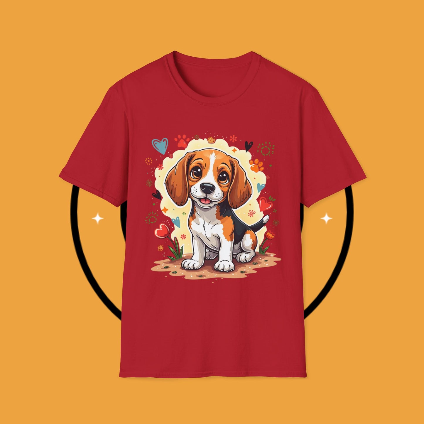 Adorable Beagle Puppy with Hearts & Paws T-Shirt - Cute Dog Love Design Graphic Tee