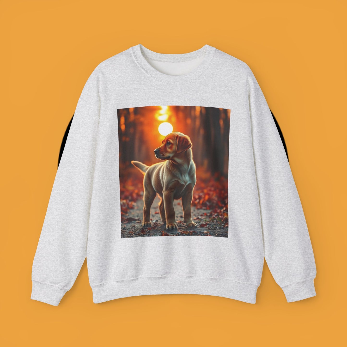 Crewneck Sweatshirt - Labrador Puppy in Autumn Forest with Golden Sunset Light Design