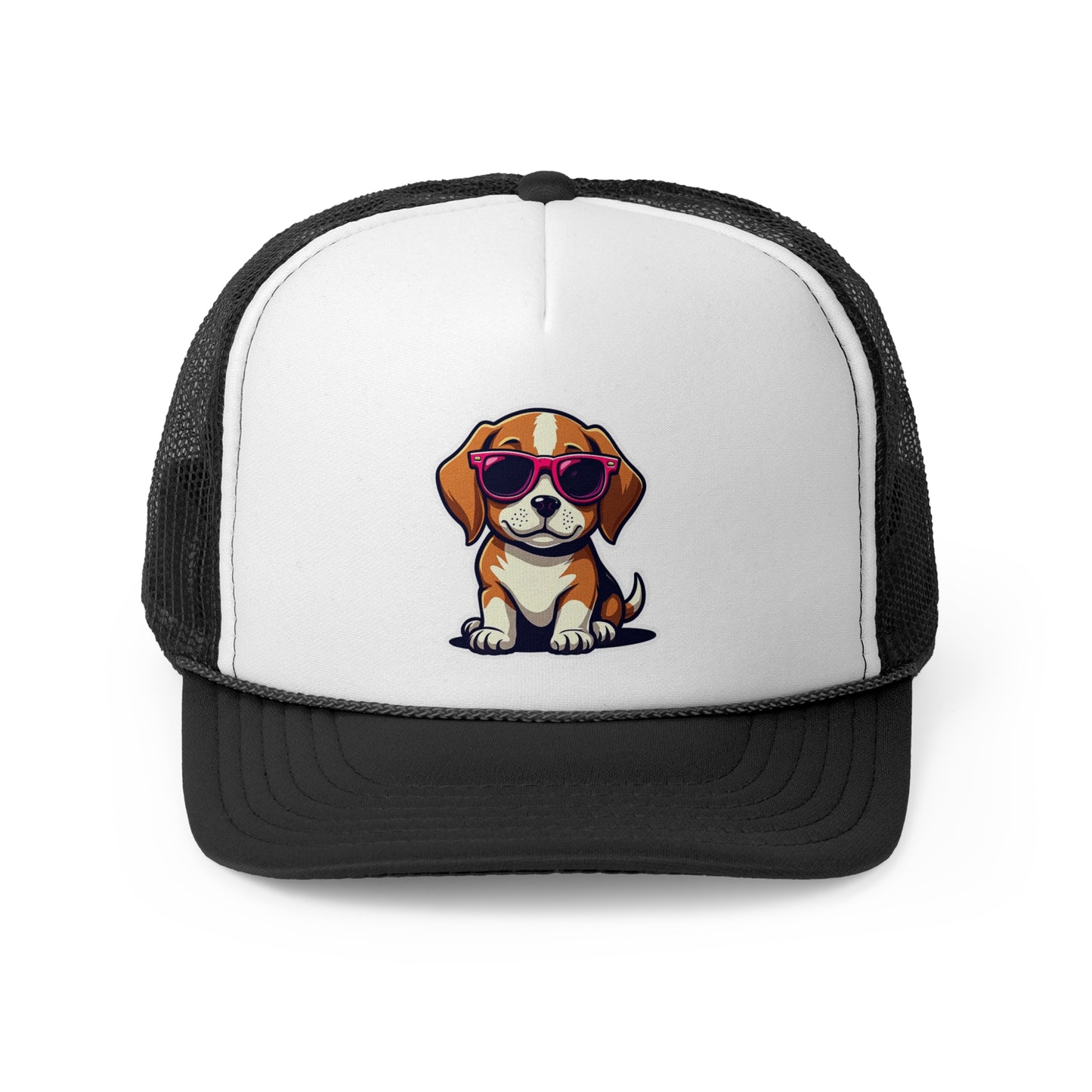 Cool Beagle Dog with Pink Sunglasses Trucker Hat | Adjustable Mesh Back Baseball Hat - Adorable Dog Lover Unisex Cap