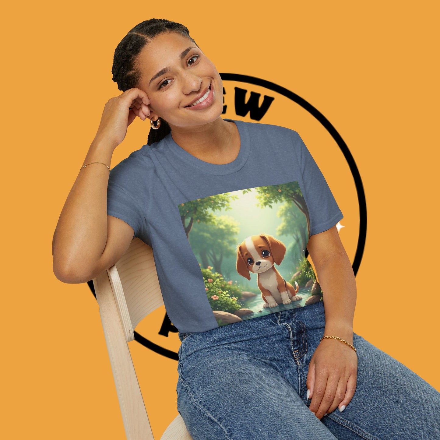 Magical Forest Beagle Puppy T-Shirt - Enchanted Nature Scene with Adorable Dog Design