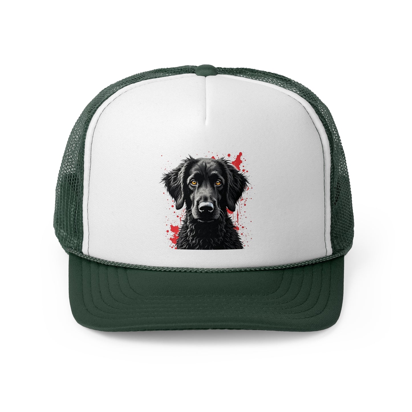 Black Dog Street Art Trucker Cap - Red Splatter Graffiti Design - Unisex Urban Cap