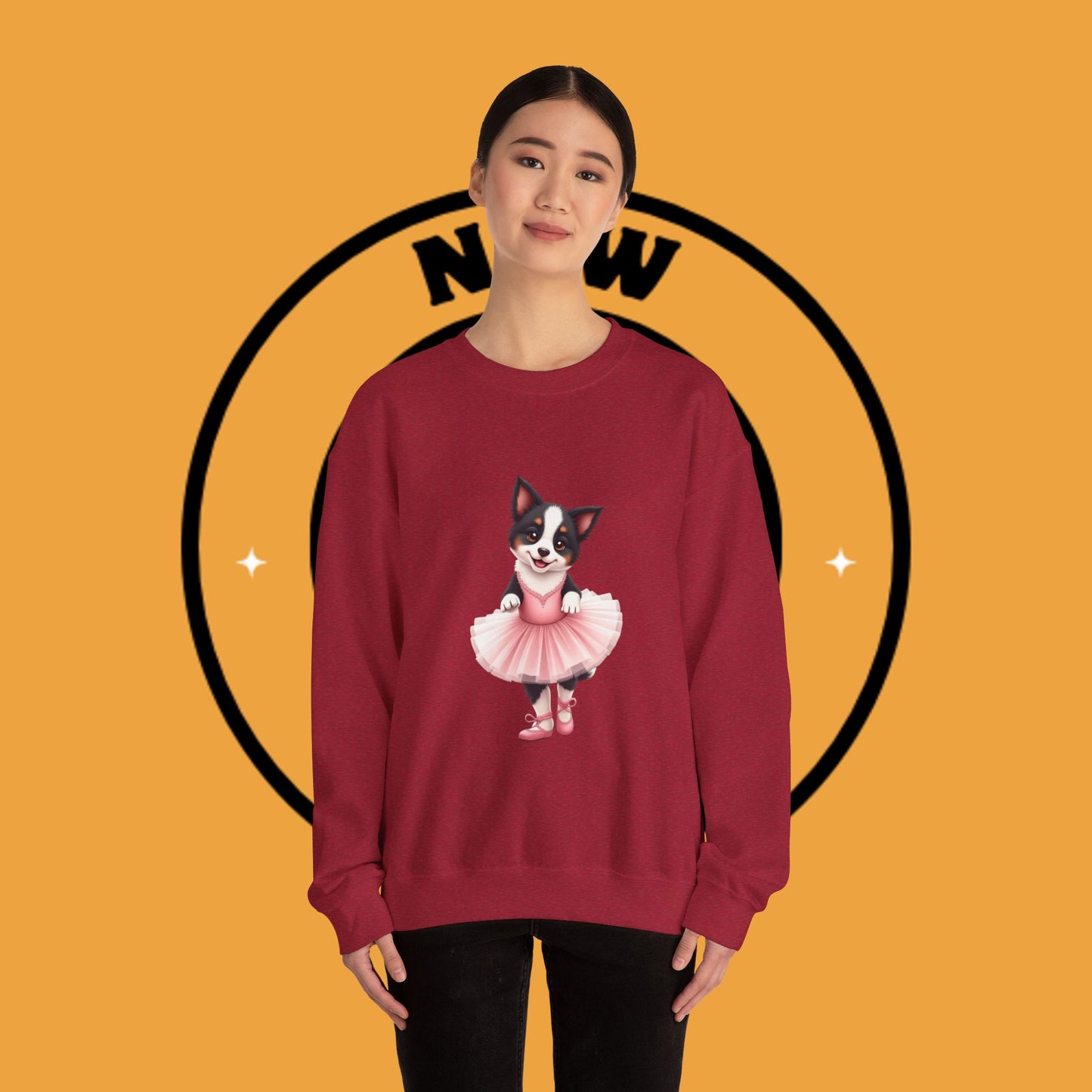 Cute Ballet Dog Crewneck Sweatshirt - Dancing Puppy in Pink Tutu Design | Kawaii Animal Lover Gift
