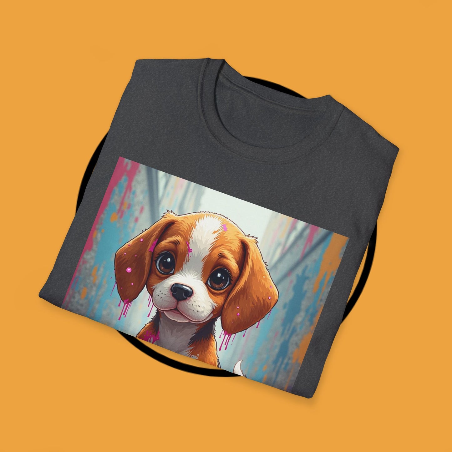 Beagle Street Art T-Shirt - Urban Paint Splatter Dog Design | Artistic Puppy Graffiti Tee for Creative Souls