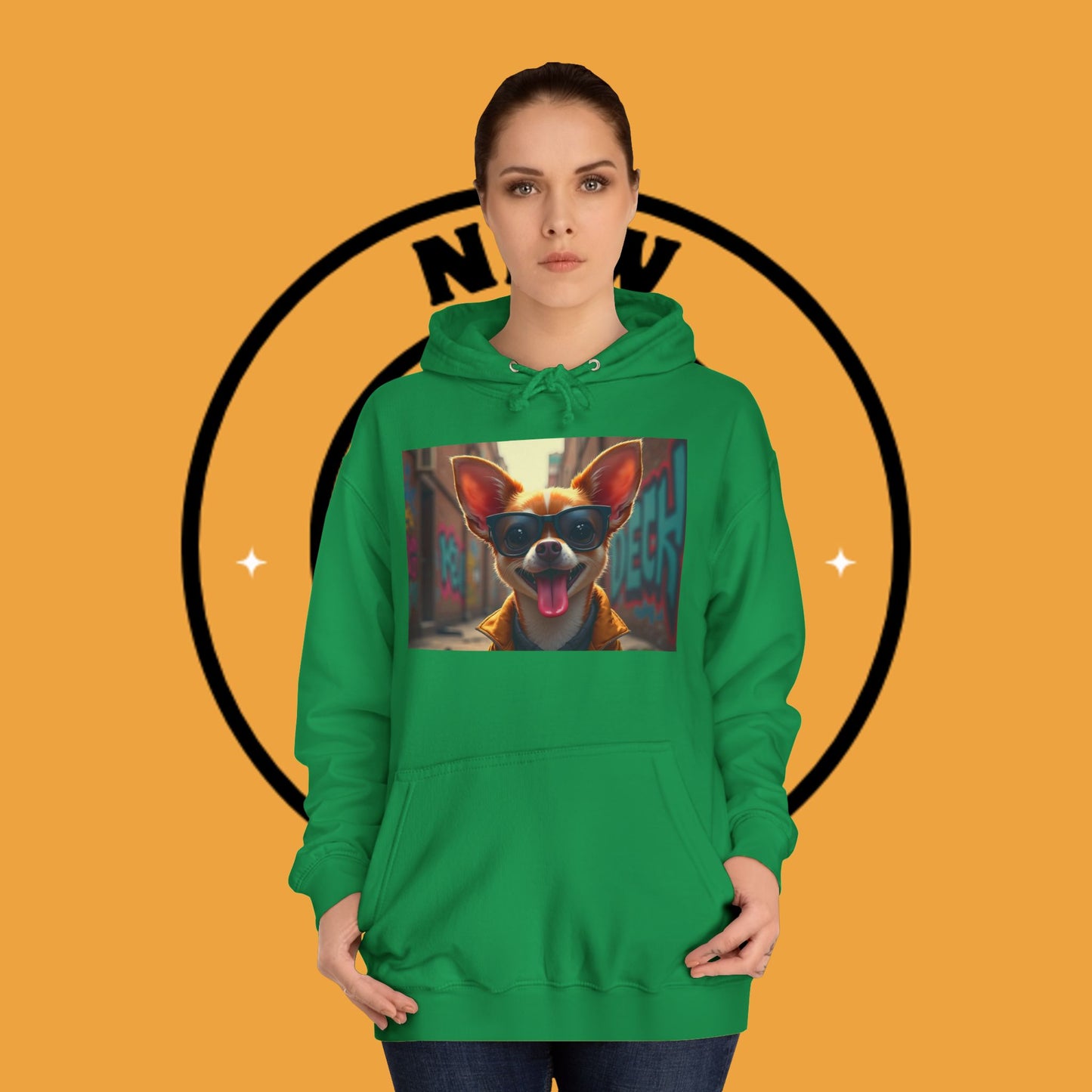 "Hip Chihuahua Sunglasses Hoodie | Cool Street Dog Art | Urban Hipster Pet Fashion | Trendy Animal Streetwear"