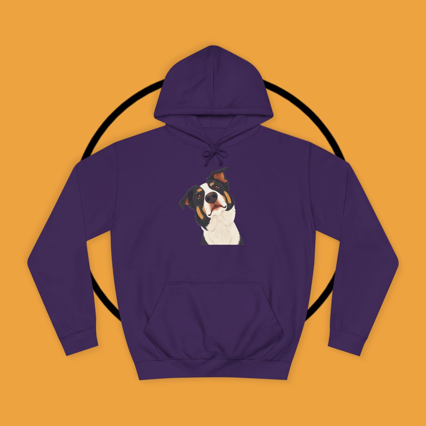 "Happy Border Collie Hoodie - Playful Cartoon Dog with Tilted Head Design | Cute Animal Streetwear"
