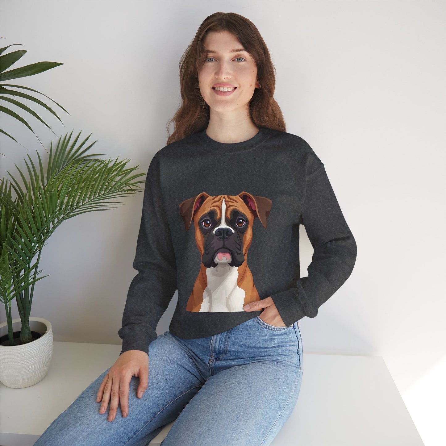 Classic Boxer Dog Portrait Crewneck Sweatshirt | Elegant Dog Lover Gift | Minimalist Boxer Art