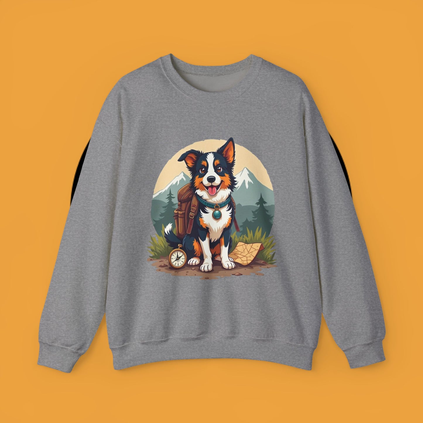 Adventure Dog Hiking Crewneck Sweatshirt - Mountain Explorer Border Collie Design | Outdoor Lover Gift