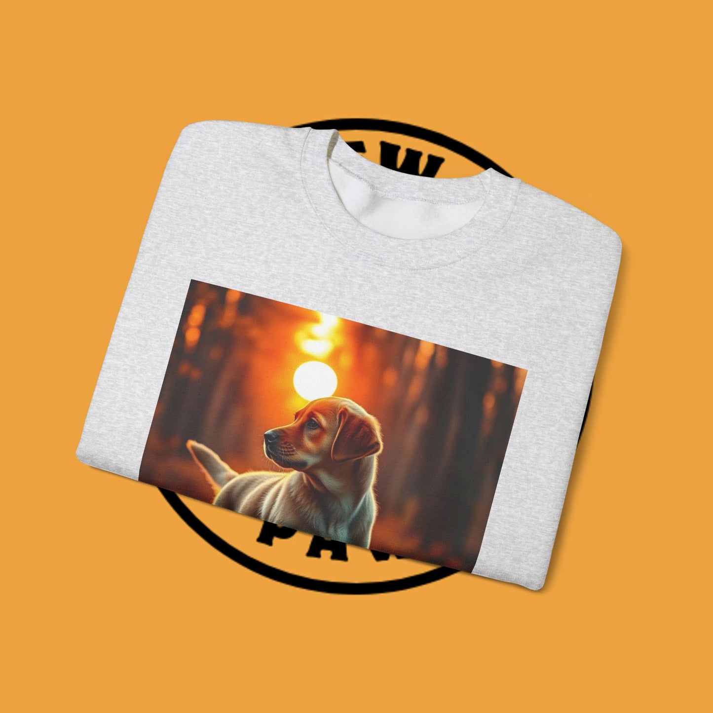 Crewneck Sweatshirt - Labrador Puppy in Autumn Forest with Golden Sunset Light Design