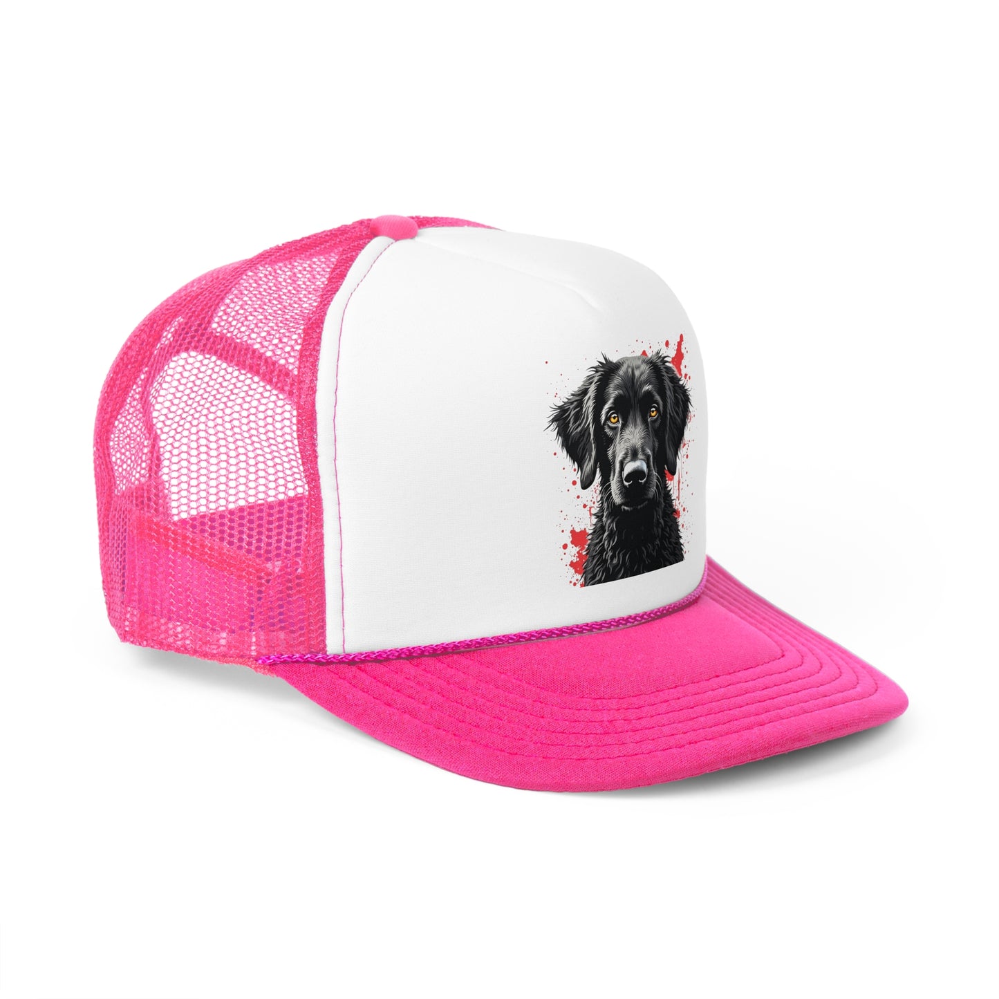 Black Dog Street Art Trucker Cap - Red Splatter Graffiti Design - Unisex Urban Cap