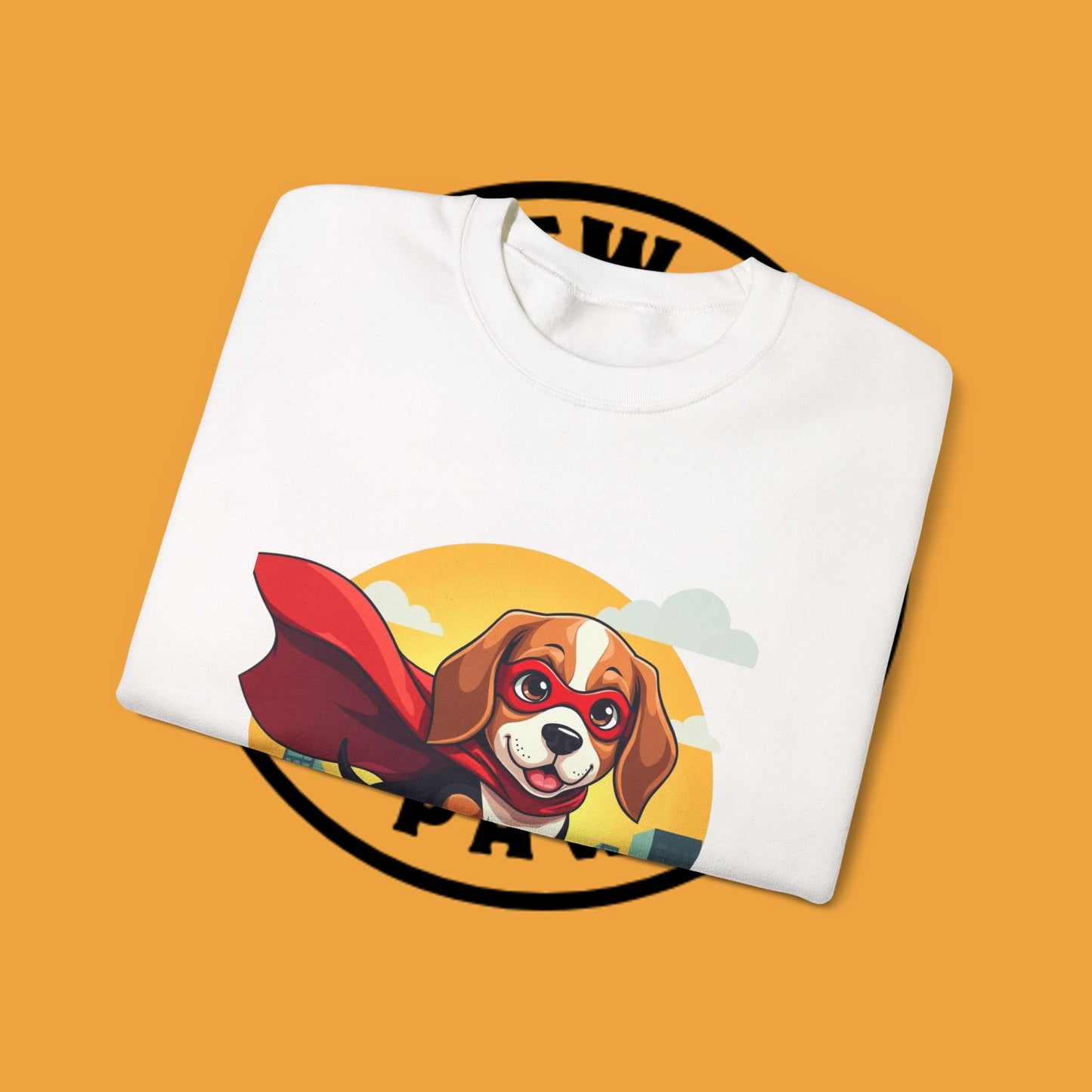 Superhero Dog Crewneck Sweatshirt - Flying Beagle Design with Red Cape and Mask