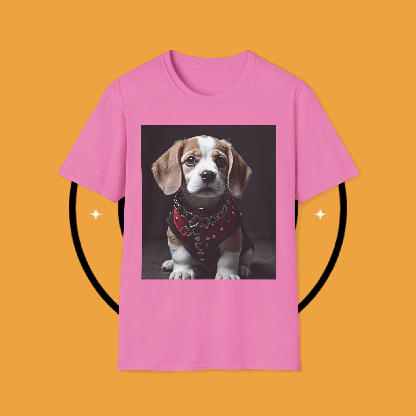 Tough Beagle Puppy T-Shirt - Rebel Dog with Leather Harness Design | Edgy Pet Lover Biker Style Tee