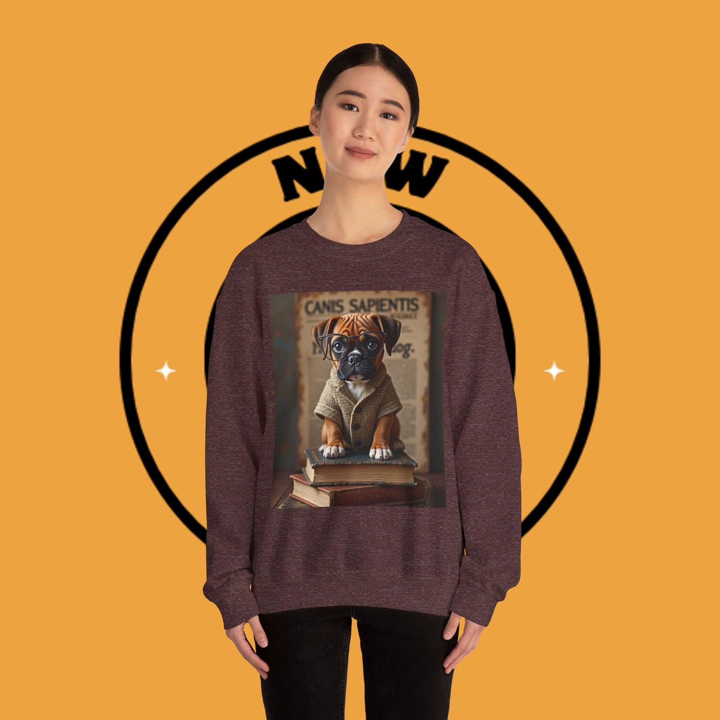 Professor Puppy Glasses Crewneck Sweatshirt - Scholarly Dog Design - Academic Pet Lover Gift