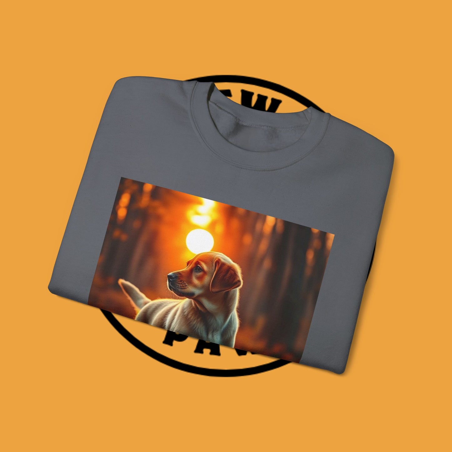 Crewneck Sweatshirt - Labrador Puppy in Autumn Forest with Golden Sunset Light Design