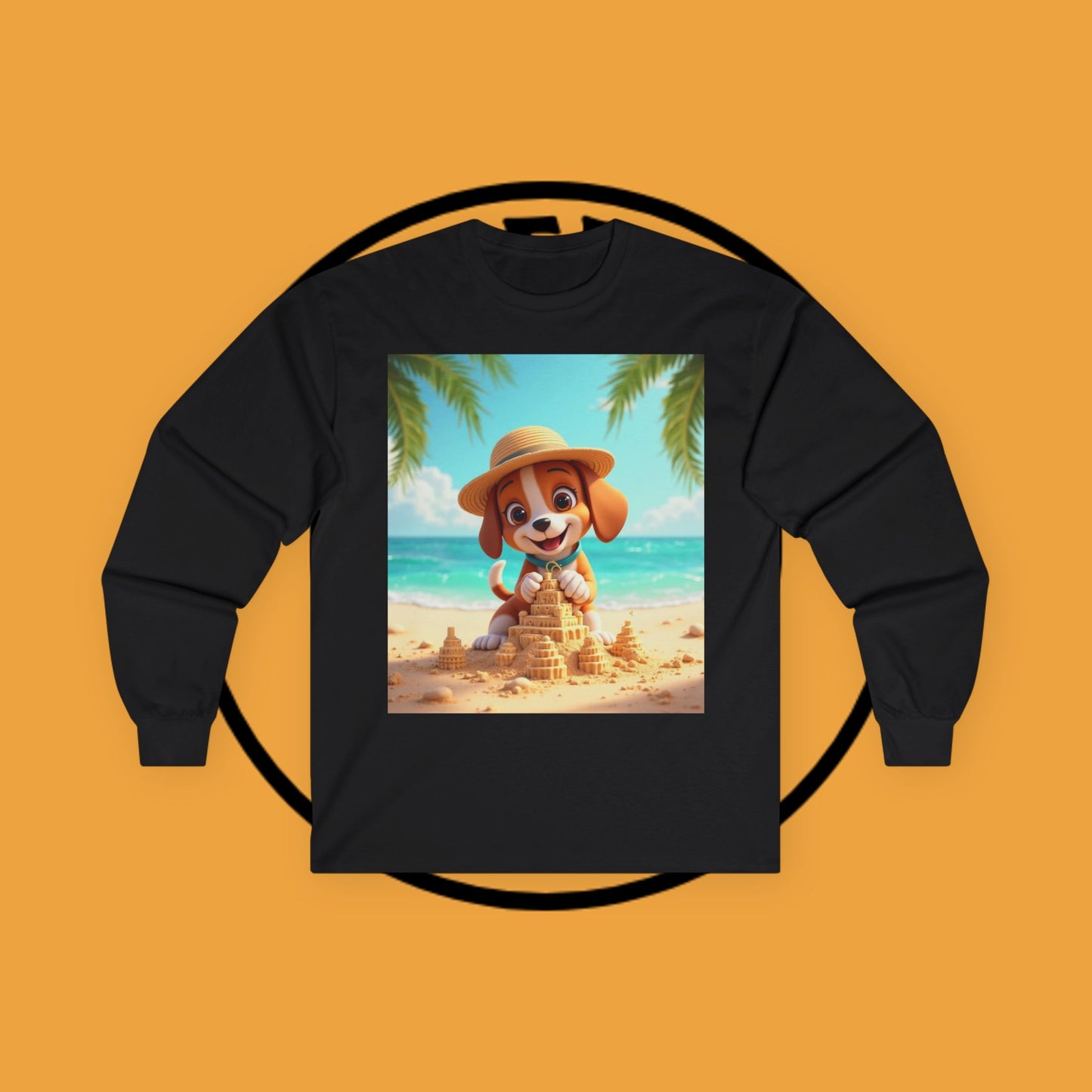 Beach Puppy Building Sandcastle Long Sleeve Shirt - Summer Tee