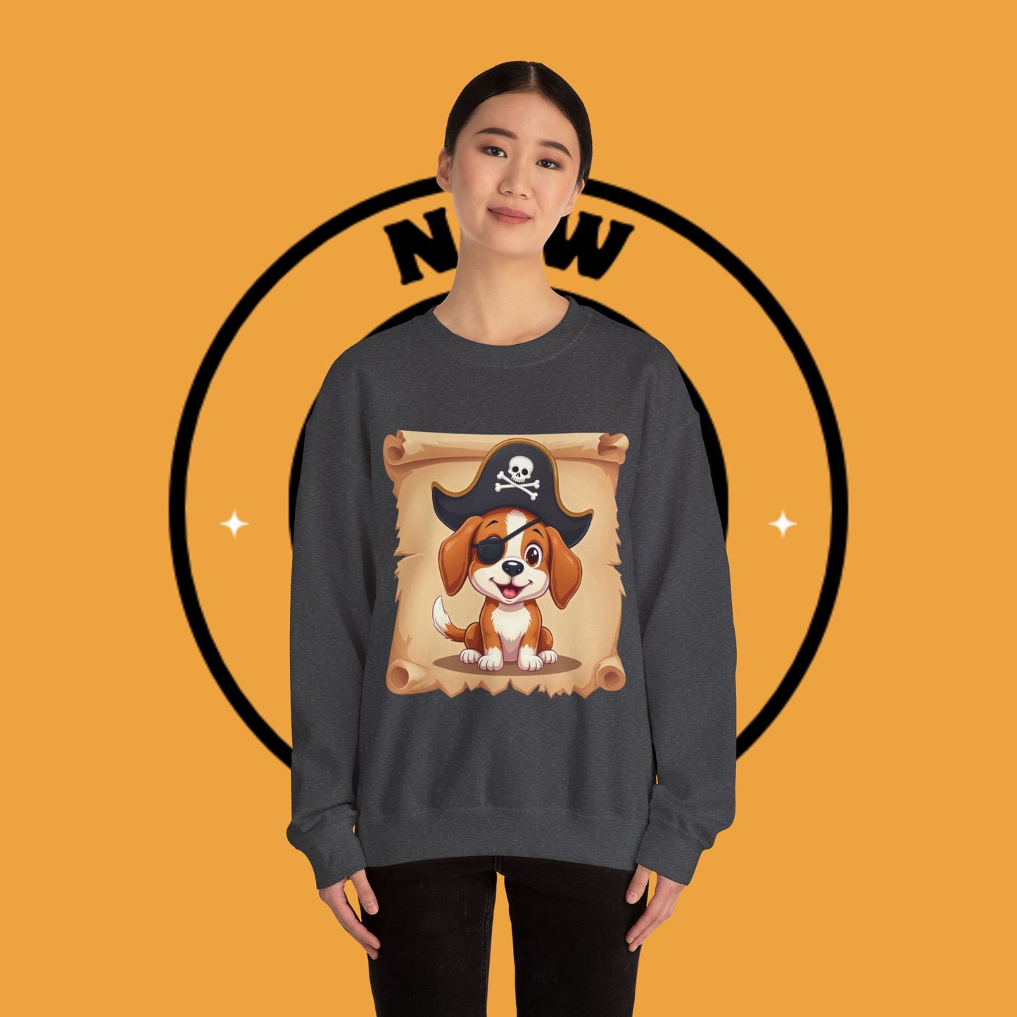 Pirate Dog Crewneck Sweatshirt - Buccaneer Beagle Design with Patch and Hat