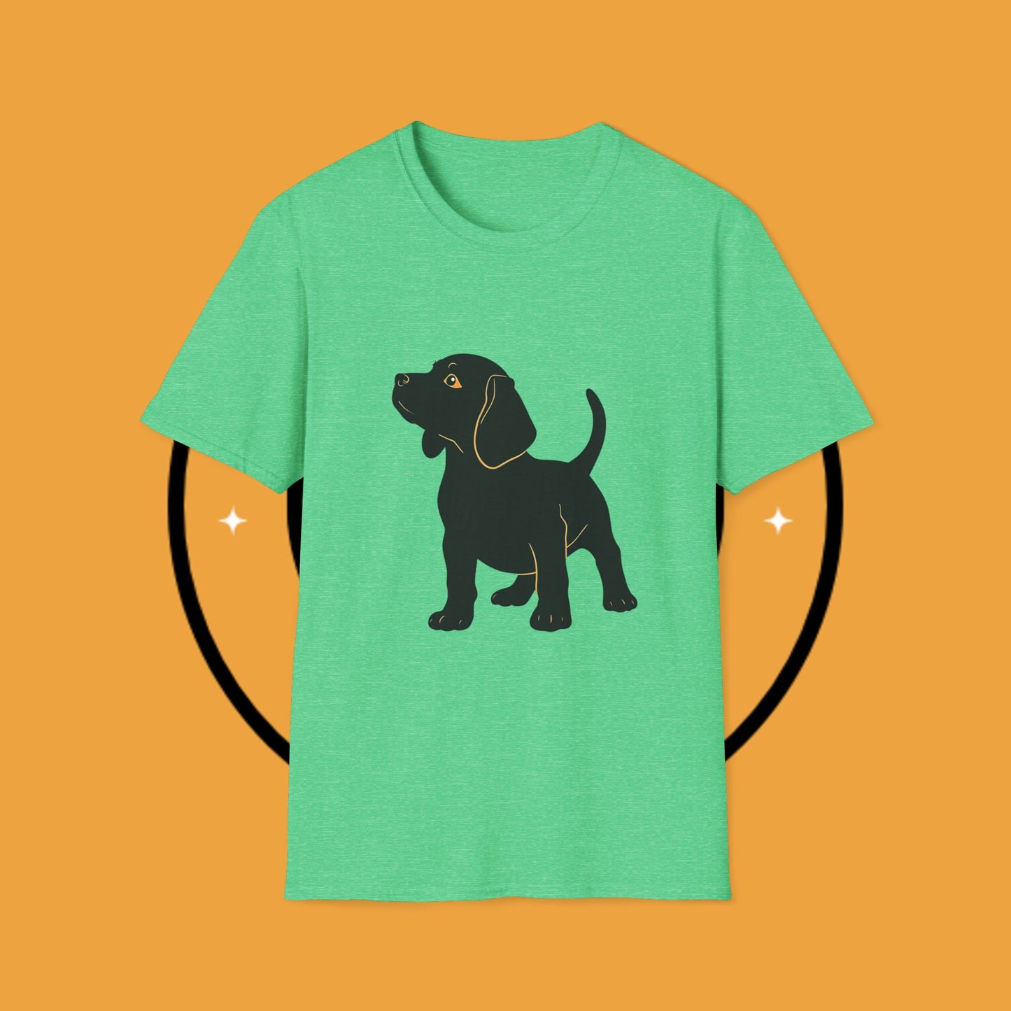 Minimalist Black Beagle Puppy T-Shirt - Simple Dog Silhouette Design | Modern Pet Lover Tee with Gold Accents