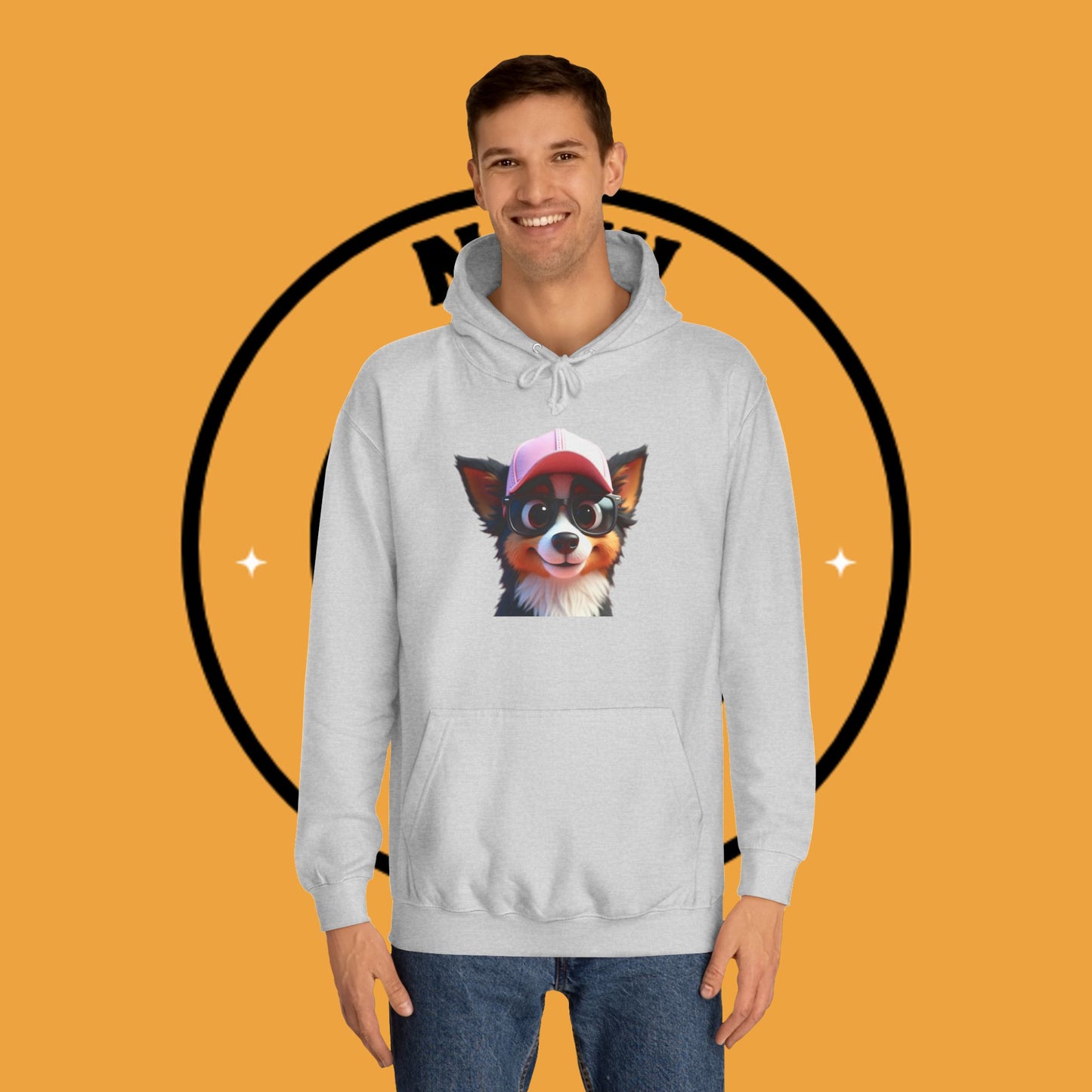 "Hipster Border Collie Puppy with Glasses & Cap Hoodie - Cute Trendy Dog Sweatshirt | Fun Design"