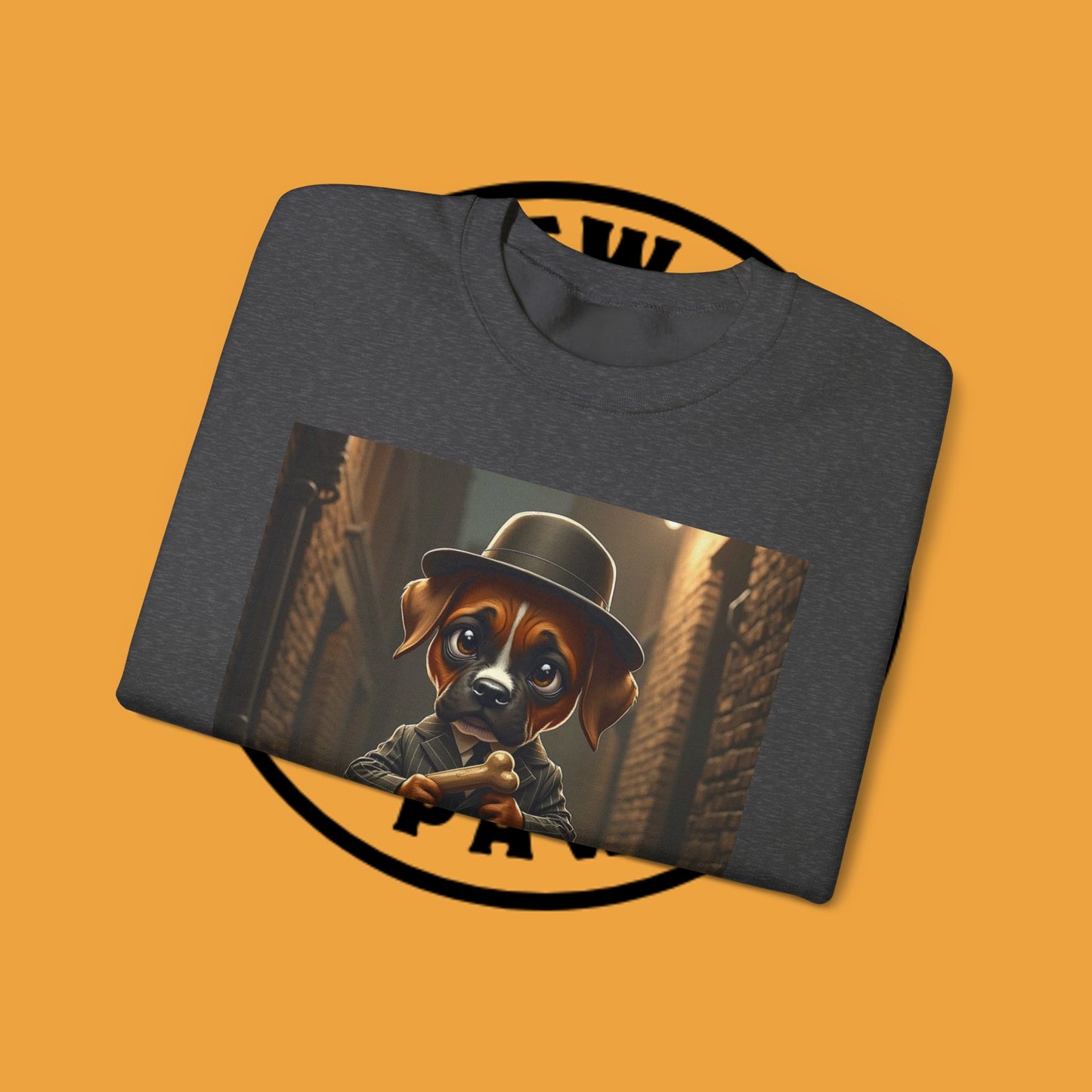 Gangster Puppy Fedora Crewneck Sweatshirt - Vintage Dog Boss Design - Retro Pet Lover Style