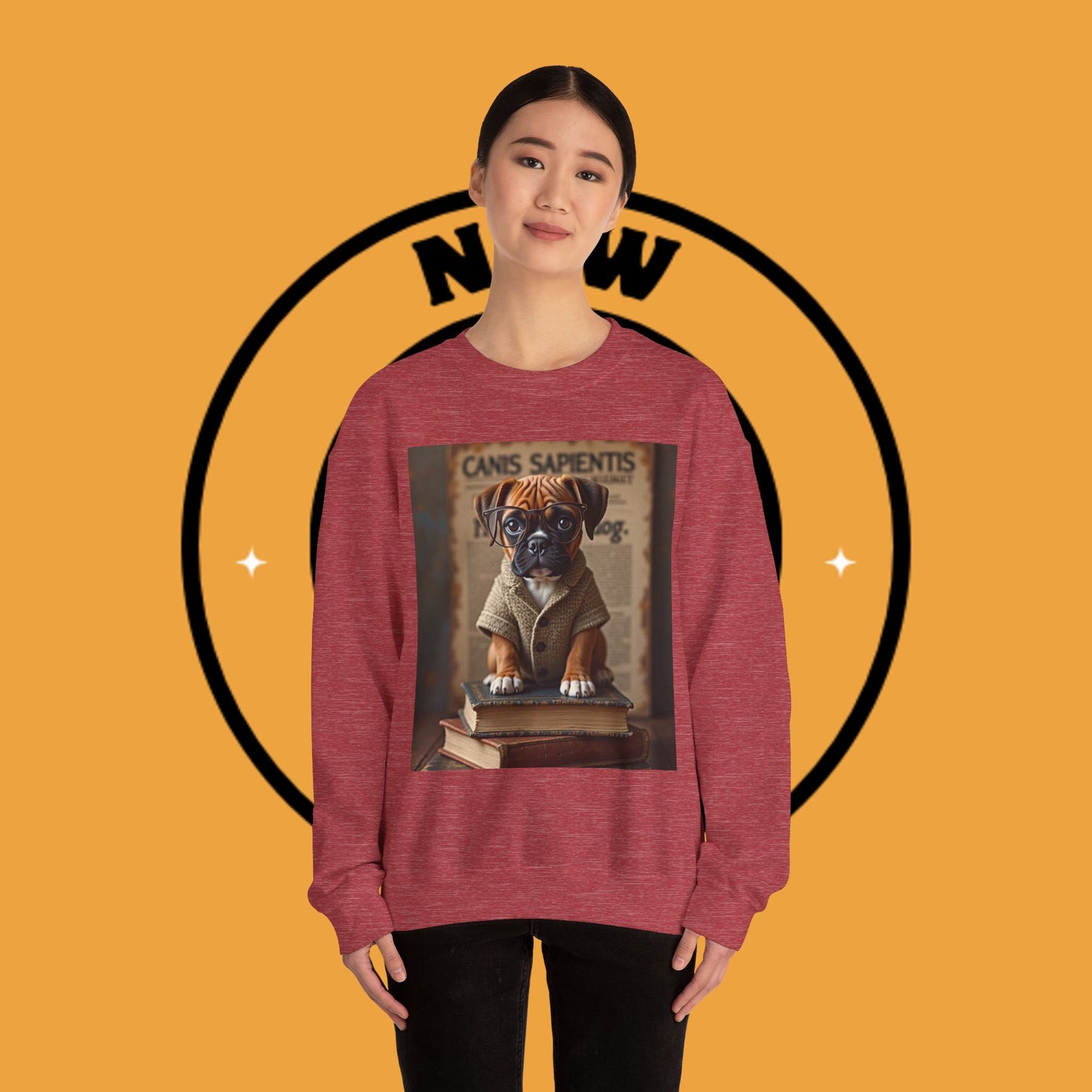 Professor Puppy Glasses Crewneck Sweatshirt - Scholarly Dog Design - Academic Pet Lover Gift